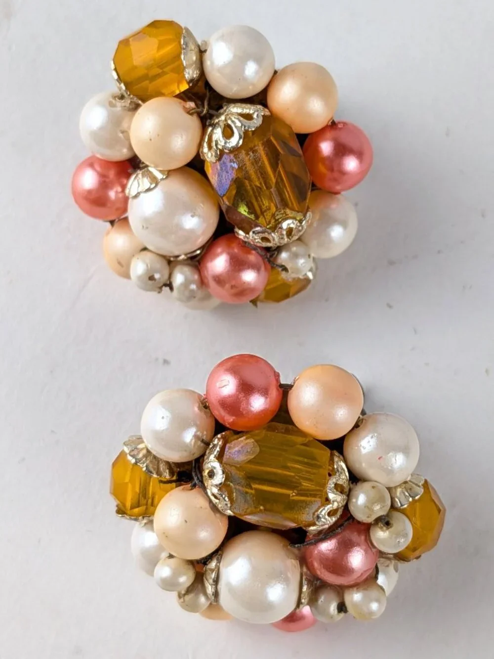 Vintage Multicolor Pearl Beaded Clip-On Earrings